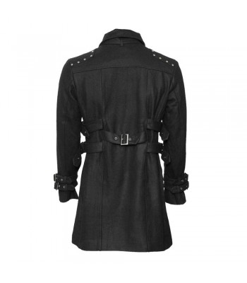 Men Gothic Car Coat With Stand Collar Black Gothic Trench Wool Coat Free Shipping